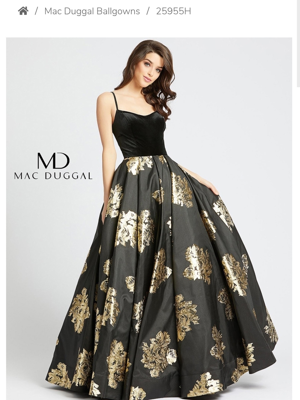 Mac Duggal Black and Gold Ballgown Prom Dress